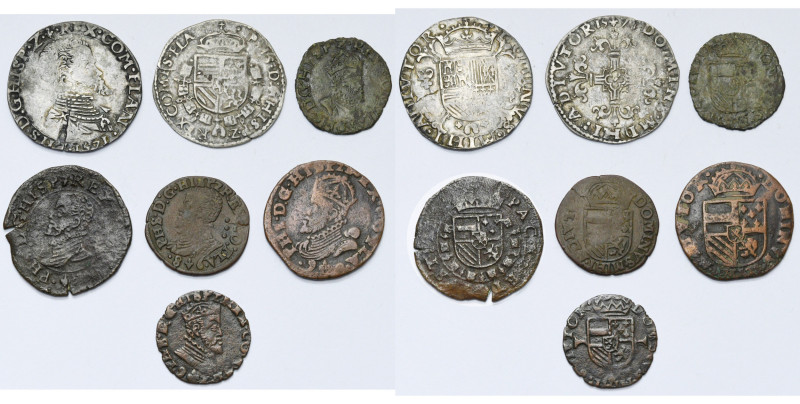 VLAANDEREN, Graafschap, Philips II (1555-1598), lot van 7 st.: 1/5 Philipsdaalde...