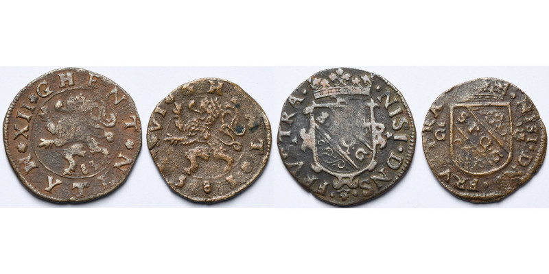 VLAANDEREN, Gent in opstand tegen Philips II (1581-1584), lot van 2 st.: 12 mijt...