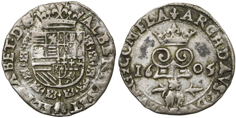 VLAANDEREN, Graafschap, Albrecht en Isabella (1598-1621), AR kwart reaal, 1605, ...