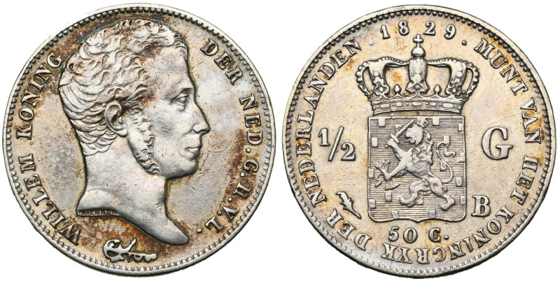 BELGIQUE, Royaume des Pays-Bas, Guillaume Ier (1815-1830), AR 1/2 gulden, 1829 B...