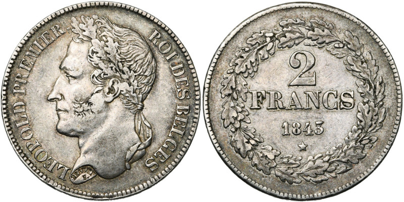 BELGIQUE, Royaume, Léopold Ier (1831-1865), AR 2 francs, 1843. Pos. A. Lettres i...