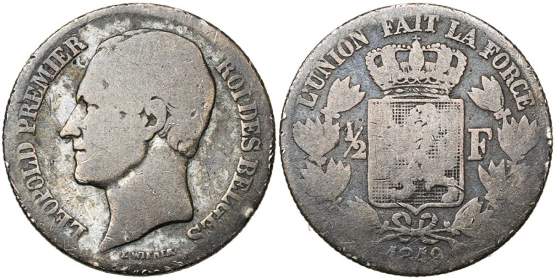 BELGIQUE, Royaume, Léopold Ier (1831-1865), AR 1/2 franc, 1849. Tête nue. L WIEN...