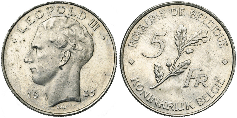 BELGIQUE, Royaume, Léopold III (1934-1951), 5 francs, 1935 FR/NL. Essai en nicke...