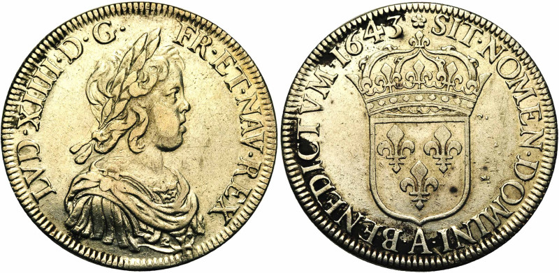 FRANCE, Royaume, Louis XIV (1643-1715), AR écu à la mèche courte, 1643 A, Paris....