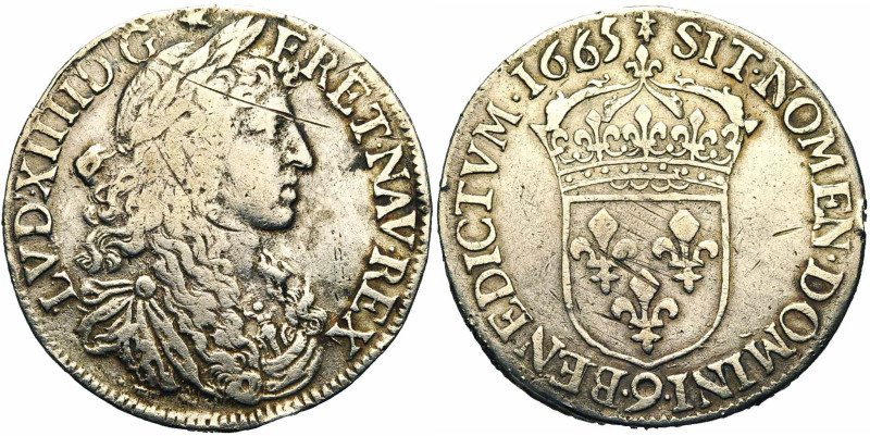 FRANCE, Royaume, Louis XIV (1643-1715), AR demi-écu au buste juvénile, 1665 (sur...