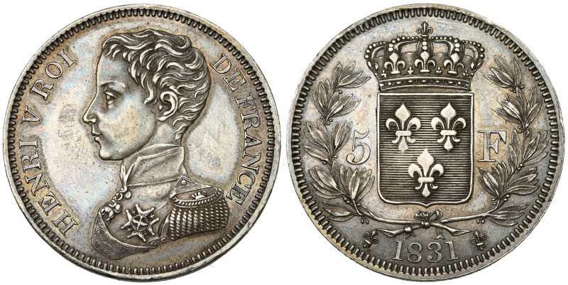 FRANCE, Henri V, prétendant (1820-1883), AR 5 francs, 1831. Gad. 651.

Très Be...