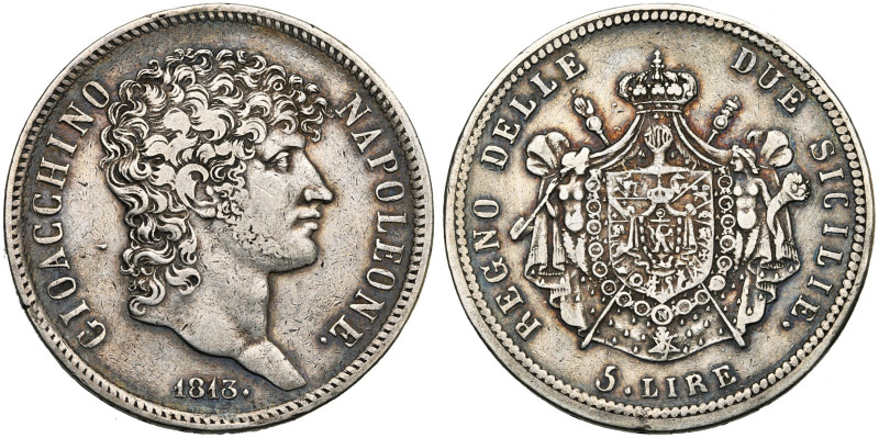 ITALIE, NAPLES, Joachim Murat (1808-1815), AR 5 lire, 1813. Point après la date,...