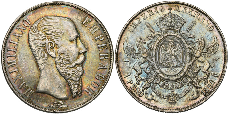 MEXIQUE, Maximilien, empereur (1864-1867), AR peso, 1866 Mo, Mexico. Grove 5442....