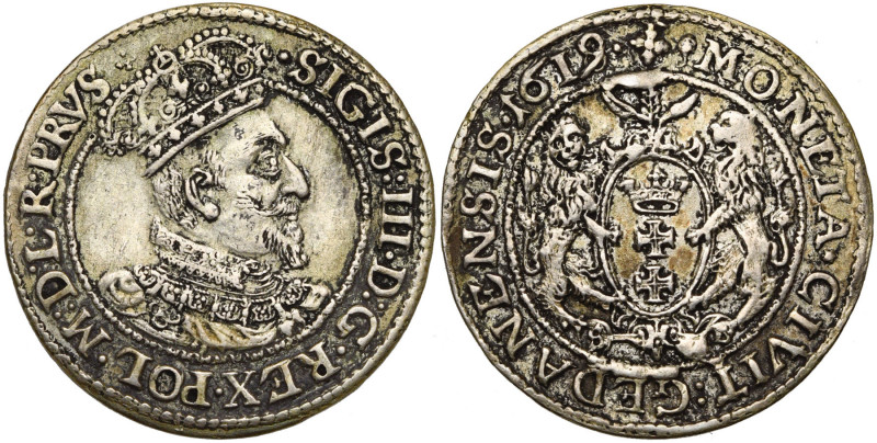 POLOGNE, Sigismond III Wasa (1587-1632), AR Ort, 1619, Danzig. D/ B. cuir. et co...