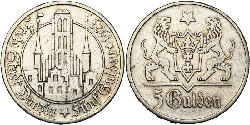 POLOGNE, DANZIG, Ville libre (1920-1939), 5 Gulden, 1923. J. D9; A.K.S. 8. Petit...