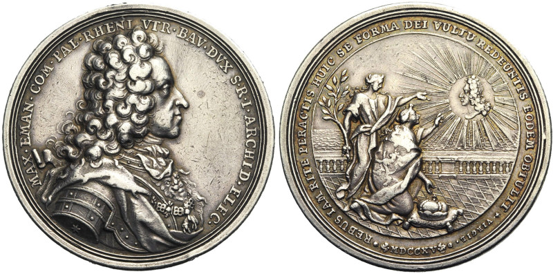 ALLEMAGNE, AR médaille, 1715, Müller. Retour de Maximilien Emmanuel de Bavière d...