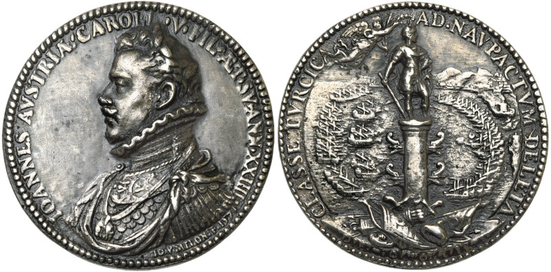 PAYS-BAS MERIDIONAUX, AR médaille, 1571, Giovanni Melone. La flotte turque détru...