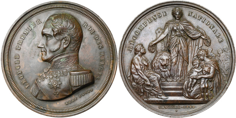 BELGIQUE, AE médaille, 1849, Hart. Epidémie de choléra. D/ B. de Léopold Ier à g...