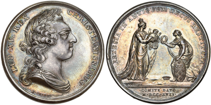 FRANCE, AR médaille, 1757, Roettiers. Naissance du comte d'Artois (le futur Char...