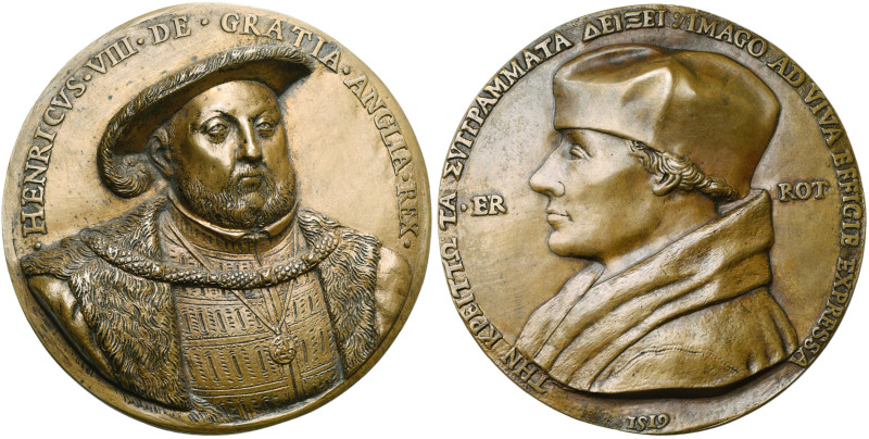 GRANDE-BRETAGNE, AE médaille, s.d. Henri VIII et Erasme de Rotterdam. D/ B. du r...