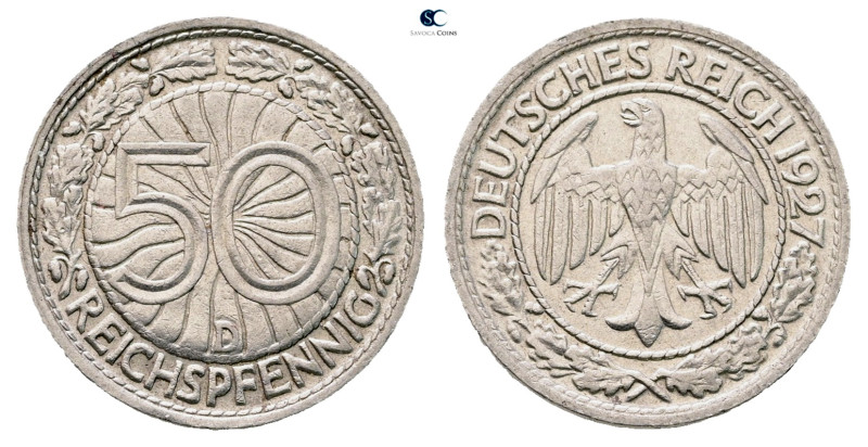 Germany. AD 1927. 
50 Reichspfennig 1927 D

 mm, 3,5 g



Very Fine