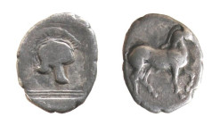 MACEDONIA - AIGAI - PERDIKKAS II (circa 451-413 a.C.) TETROBOLO gr.1,3 - D/Cavallo andante a d. R/Entro quadrato incuso in doppio quadrato lineare l'e...