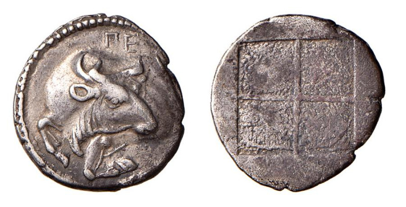 MACEDONIA - AKANTHOS (circa 470-390 a.C.) TETROBOLO gr.2,3 - D/Protome di toro a...