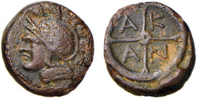 MACEDONIA - AKANTHOS (Fine III sec. a.C.) AE 15 - D/Testa di Athena a s. R/Ruota con 4 raggi con lettera in ognuno A K = A N - Ae - Sng.Ans..56 qSPL
