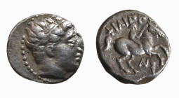 MACEDONIA - AMPHIPOLIS - FILIPPO III (323-317 a.C.) 1/5 DI TETRADRAMMA gr.2,4 - D/Testa di Apollo a d. R/Cavaliere a d. con sotto AV ed una torcia, so...