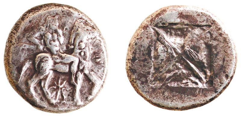 MACEDONIA - POTIDAIA (circa.500-480 a.C.) TETRADRAMMA gr.17,1 - D/Poseidone Hipp...