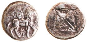 MACEDONIA - POTIDAIA (circa.500-480 a.C.) TETRADRAMMA gr.17,1 - D/Poseidone Hippios con il tridente a cavallo a d. Sotto una stella a otto raggi R/Qua...