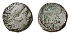 MACEDONIA - Zecca incerta - ALESSANDRO III (336-323 a.C.) AE 16 - D/Testa di Alessandro con pelle leonina a d. R/Clava, arco faretra con al centro B A...