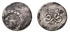 PHRYGIA - LAODIKEIA (57- 54 a.C.) CISTOFORO gr.11,4 - D/Cesta entro corona con due serpenti R/Due serpenti si arrotolano intorno ad un contenitore per...