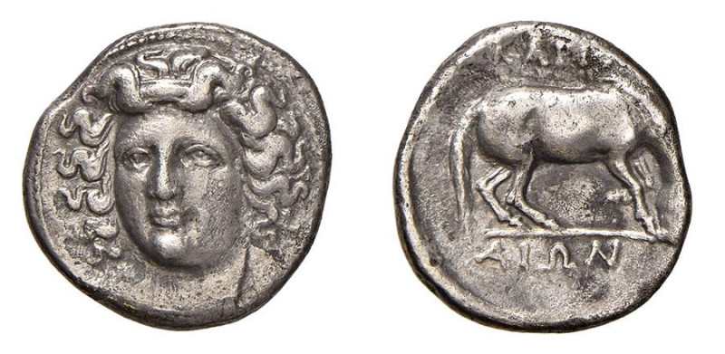 THESSAGLIA - LARISSA (355-342a.C.) DRACMA gr.5,5 - D/Volto di tre quarti della n...