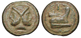 LATIUM - ROMA - SERIE GIANO/PRORA A DESTRA (240-225 a.C.) ASSE gr.253 - D/Giano bifronte con sotto in collo il simbolo del valore posto in orizzontale...