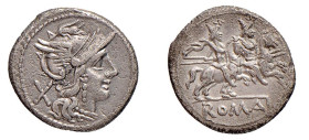ROMA - ANONIME SENZA SIMBOLI (dopo il 211 a.C.) Italia Centrale - DENARIO - D/Testa di Roma a d. R/I Dioscuri a cavallo verso destra - Ar - B. 2 SPL