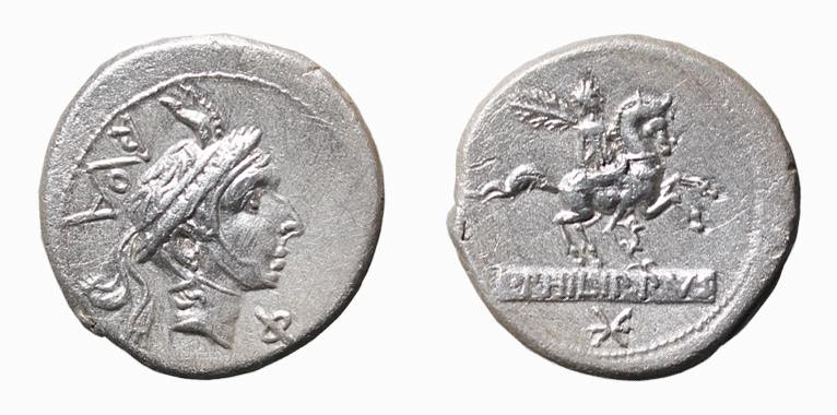 MARCIA (113-112 a.C.) L. Marcius Philippus- DENARIO - D/Testa di Filippo V di Ma...