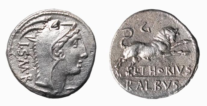 THORIA (105 a.C.) L.Thorius Balbus DENARIO - D/Testa di Giunone Lanuvia a d. con...