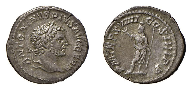 CARACALLA (198-217) DENARIO - D/Testa laureata a d. ANTONINVS PIVS AVG GERM R/Gi...