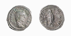 GETA - Cesare (198-209) DENARIO - D/Busto drappeggiato a d. PSEPTIMIVS GETA CAES R/L'Imperatore togato sacrifica a s. con patera su di un tripode PONT...