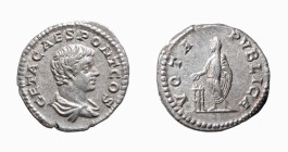 GETA - Cesare (198-209) DENARIO - D/Busto drappeggiato a d. GETA CAES PONT COS R/Geta togato stante a s. sacrifica su di un tripode. VOTA PVBLICA - Ar...