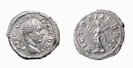 GETA (209-212) DENARIO - D/Testa laureata a d. P SEPT GETA PIVS - AVG BRIT R/La Vittoria stante verso s., tiene una corona e un ramo di palma. VICTORI...