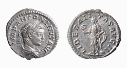 ELIOGABALO (218-222) DENARIO - D/Busto drappeggiato e laureato a d. IMP ANTONINVS AVG R/La Liberalitas stante a s. con abaco e cornucopia appoggiata s...