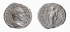 ELIOGABALO (218-222) DENARIO - D/Busto drappeggiato e laureato a d. IMP ANTONINVS AVG R/La Felicitas stante a s., tiene un lungo caduceo e una cornuco...