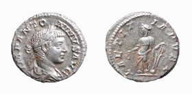 ELIOGABALO (218-222) DENARIO - D/Busto laureato e drappeggiato a d. IMP ANTONINVS AVG R/La Laetitia stante con una corona e un timone appoggiato su un...