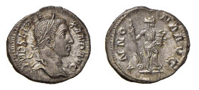 ALESSANDRO SEVERO (222-235) DENARIO - D/Testa laureata a d. IMP SEV ALEXAND AVG R/L'Annona stante a d. con il piede su di una prua, con la mano d. tie...