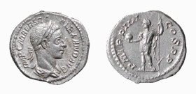 ALESSANDRO SEVERO (222-235) DENARIO - D/Busto drappeggiato e laureato a d. IMP C M AVR SEV ALEXAND AVG R/L'Imperatore state a s. in abito militare, ti...