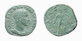 ALESSANDRO SEVERO (222-235) SESTERZIO gr.18,6 - D/Busto laureato e drappeggiato a d. IMP ALEXANDER PIVS AVG R/Marte andante a d. con lancia e scudo MA...