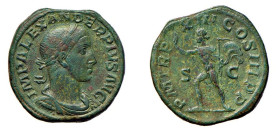 ALESSANDRO SEVERO (222-235) SESTERZIO gr.22,6 - D/Busto laureato a d. IMP ALEXANDER PIVS AVG R/Il Sole a s. PM TR P XII COS III P P - Gradevole patina...