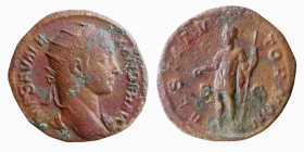 ALESSANDRO SEVERO (222-235) DUPONDIO - D/Testa radiata a d. IMP SEV ALE XANDER AVG R/L'imperatore stante a s. in abito militare, che allunga la mano d...