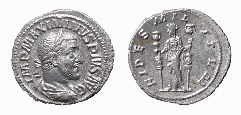 MASSIMINO I (235-238) DENARIO - D/Busto laureato, drappeggiato e corazzato a d. ...