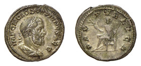 PUPIENO (238) DENARIO - D/Busto radiato, drappeggiato e corazzato a d. IMP C M CLOD PVPIENVS AVG R/La Pax seduta a s. tiene il ramo e lo scettro. PAX ...