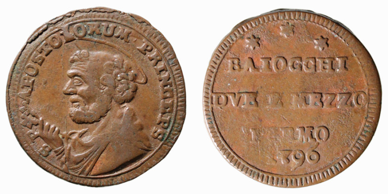 FERMO - PIO VI (1775-1799) SAMPIETRINO 2,5 BAJ 1796 - D/Entro cerchio BAIOCCHI =...