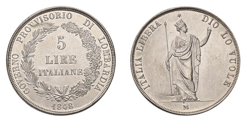 MILANO - GOVERNO PROVVISORIO DELLA LOMBARDIA (1848) 5 LIRE 1848 - D/Entro rami d...