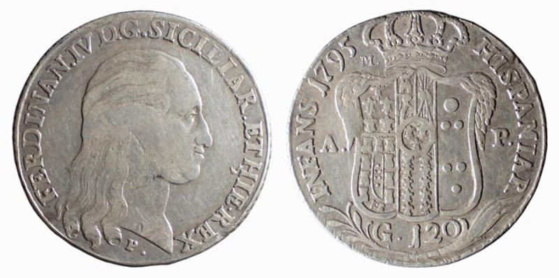 NAPOLI - FERDINANDO IV (1° p. 1759-1799) 120 GRANA 1795 - D/Testa con lunghi cap...